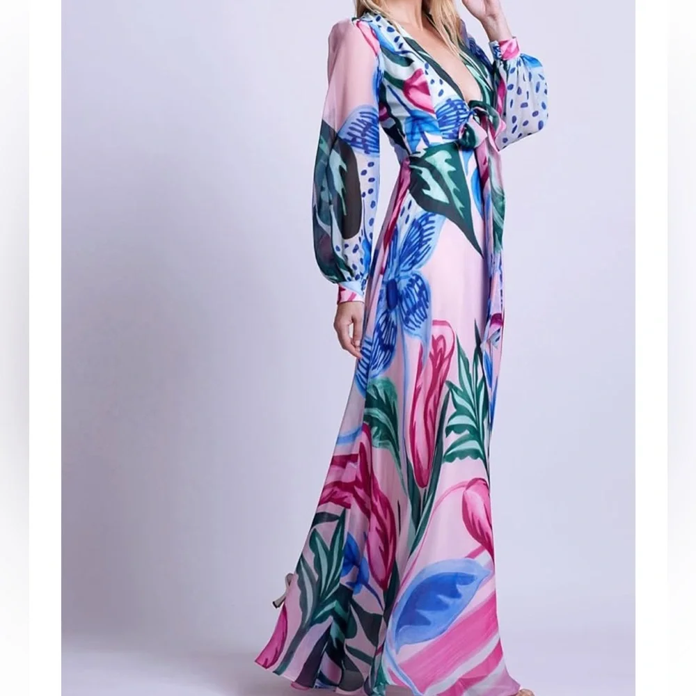 PatBO Nova Flora Deep V Maxi Dress - Picture 2 of 10